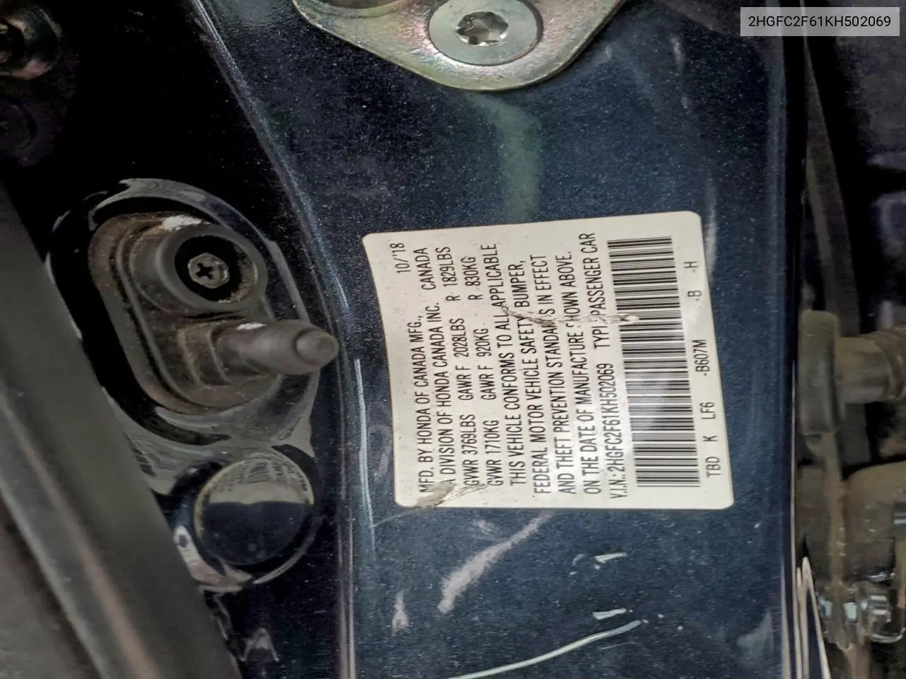 2HGFC2F61KH502069 2019 Honda Civic Lx