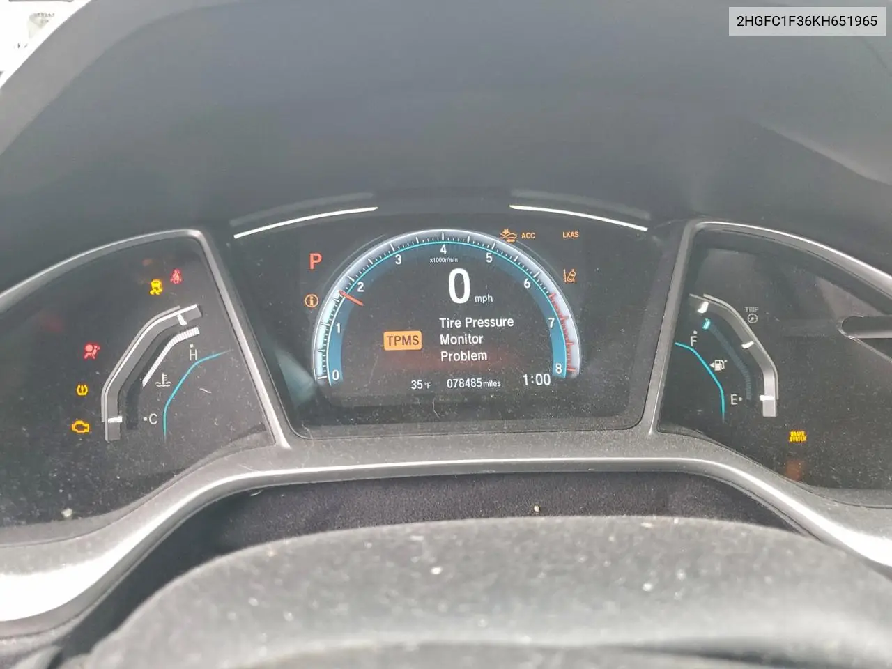 2HGFC1F36KH651965 2019 Honda Civic Ex