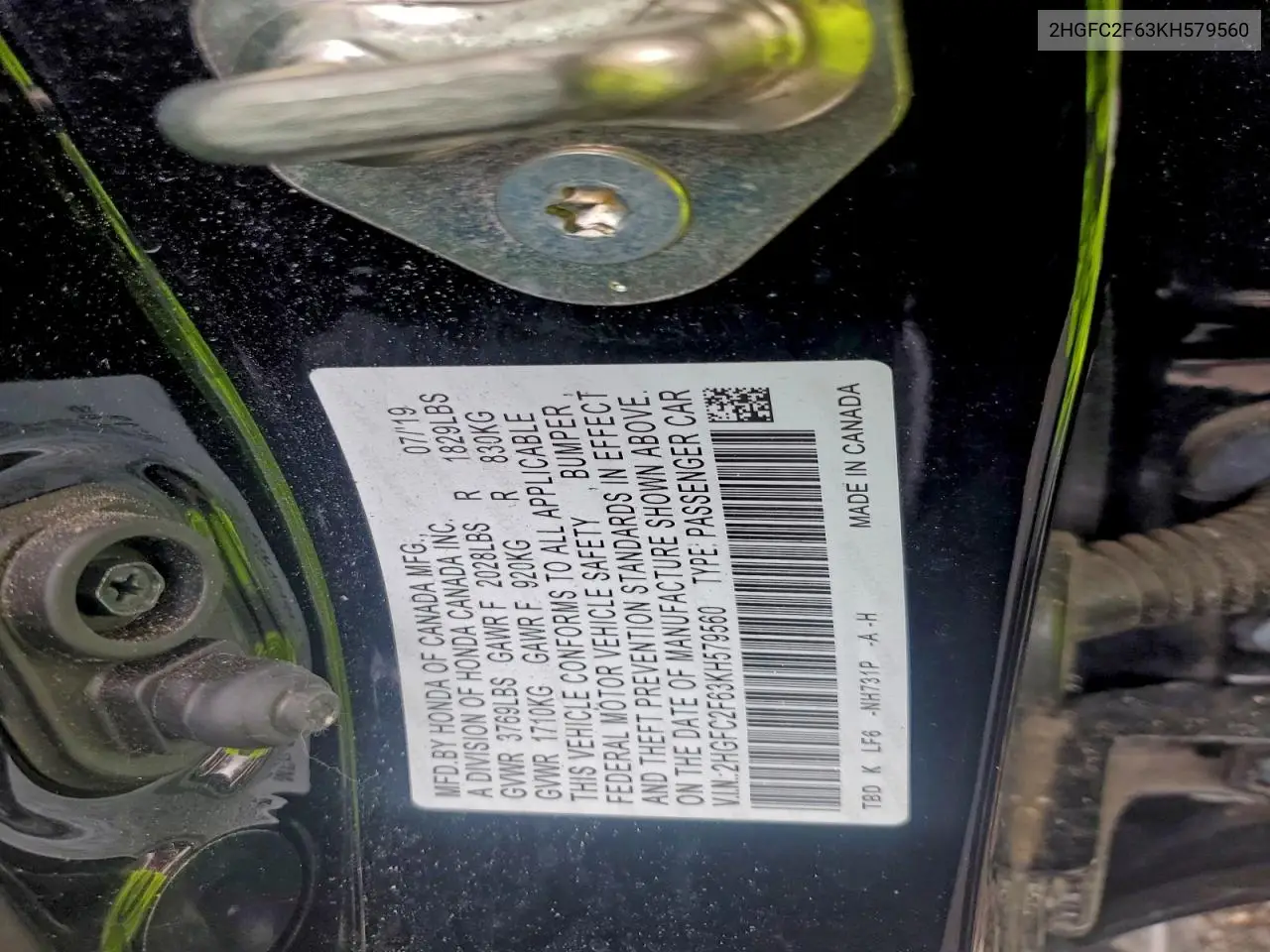 2HGFC2F63KH579560 2019 Honda Civic Lx
