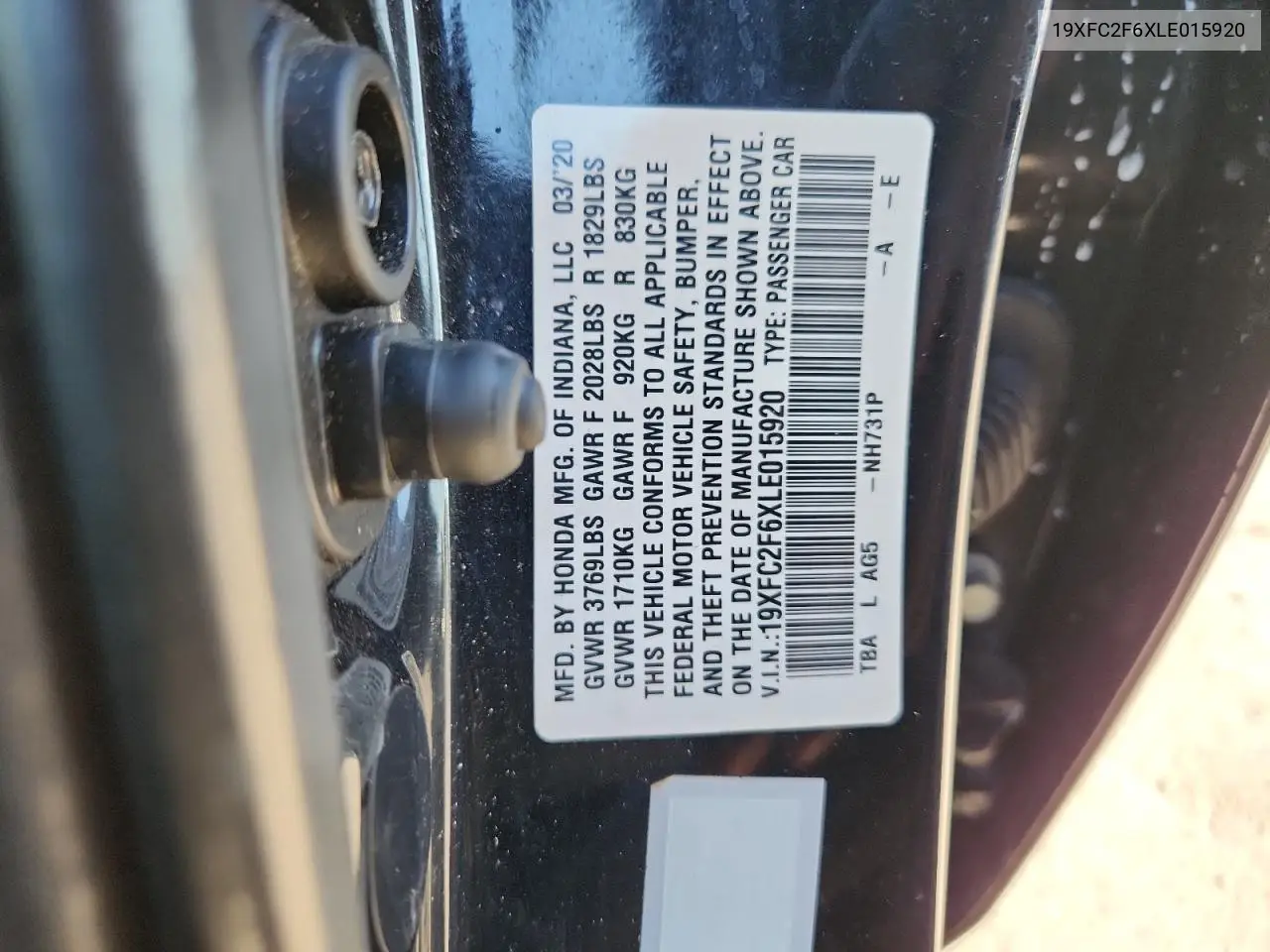 19XFC2F6XLE015920 2020 Honda Civic Lx