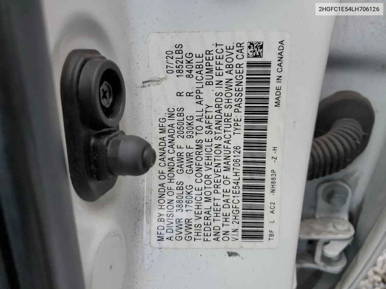 2HGFC1E54LH706126 2020 Honda Civic Si