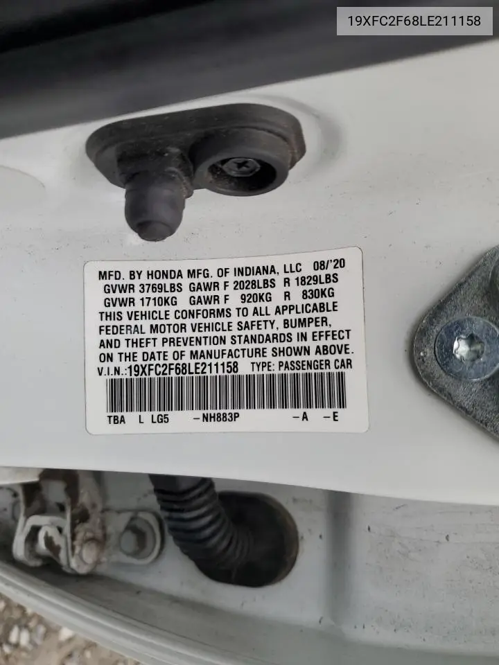 19XFC2F68LE211158 2020 Honda Civic Lx