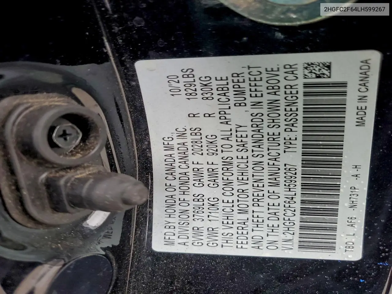 2HGFC2F64LH599267 2020 Honda Civic Lx