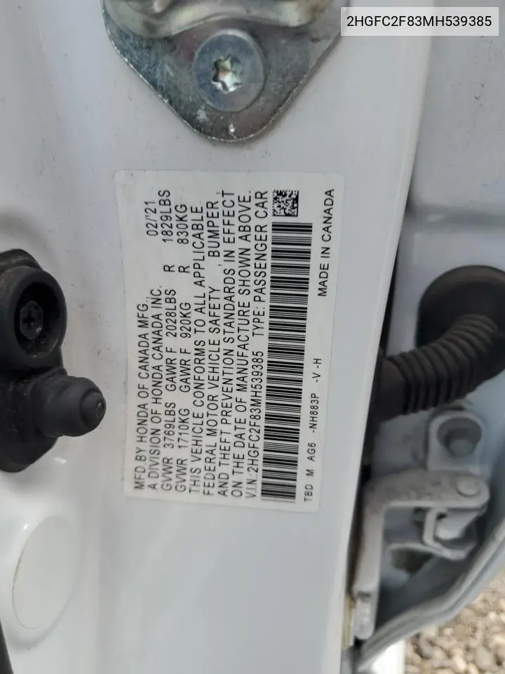 2HGFC2F83MH539385 2021 Honda Civic Sport