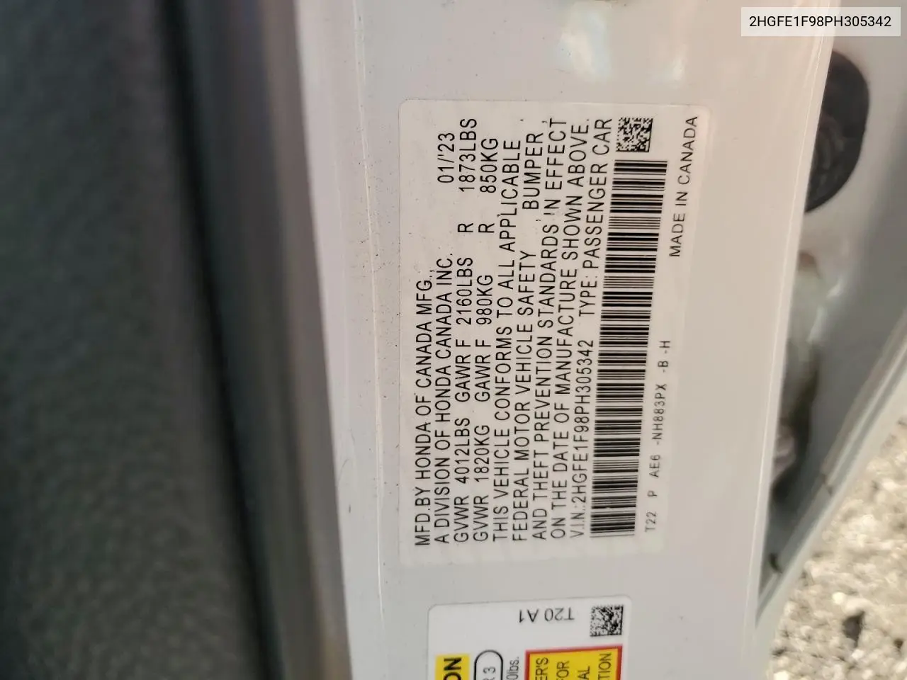 2HGFE1F98PH305342 2023 Honda Civic Touring