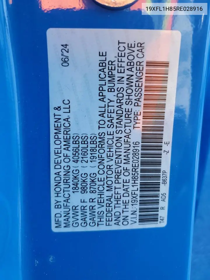 19XFL1H85RE028916 2024 Honda Civic Sport Touring