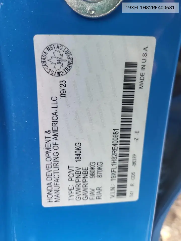 19XFL1H82RE400681 2024 Honda Civic Sport Touring