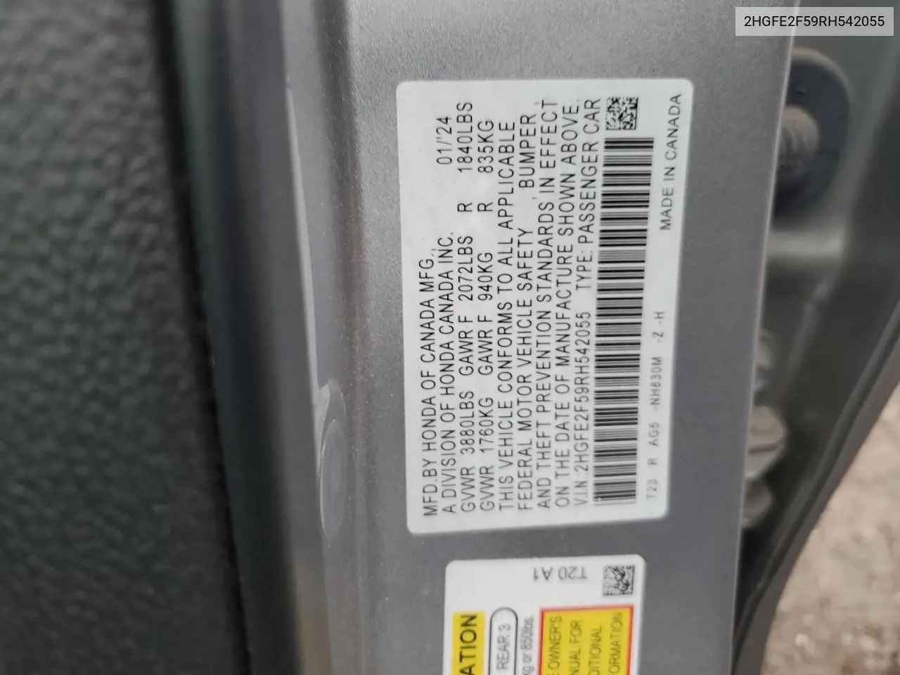 2HGFE2F59RH542055 2024 Honda Civic Sport