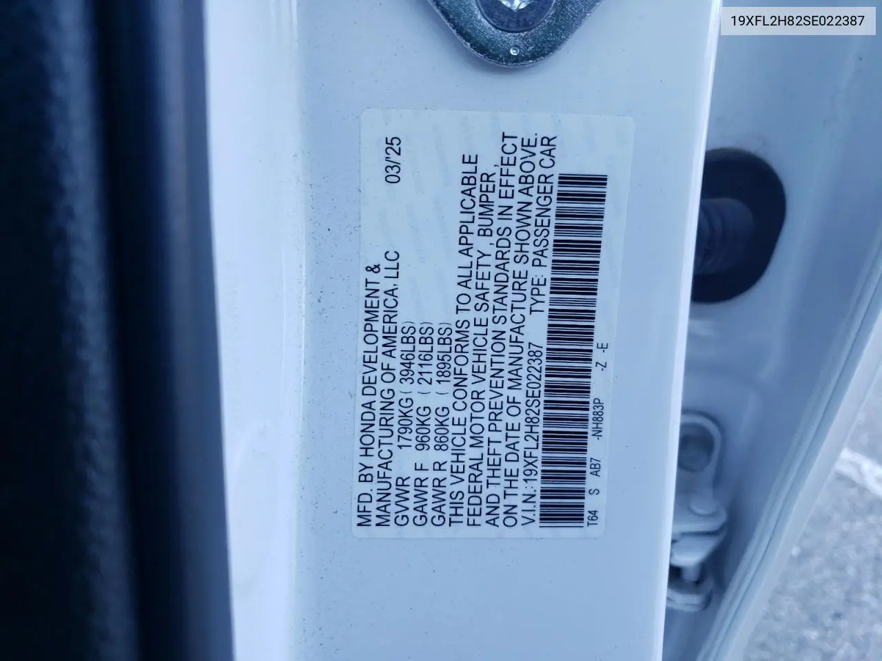 19XFL2H82SE022387 2025 Honda Civic Sport