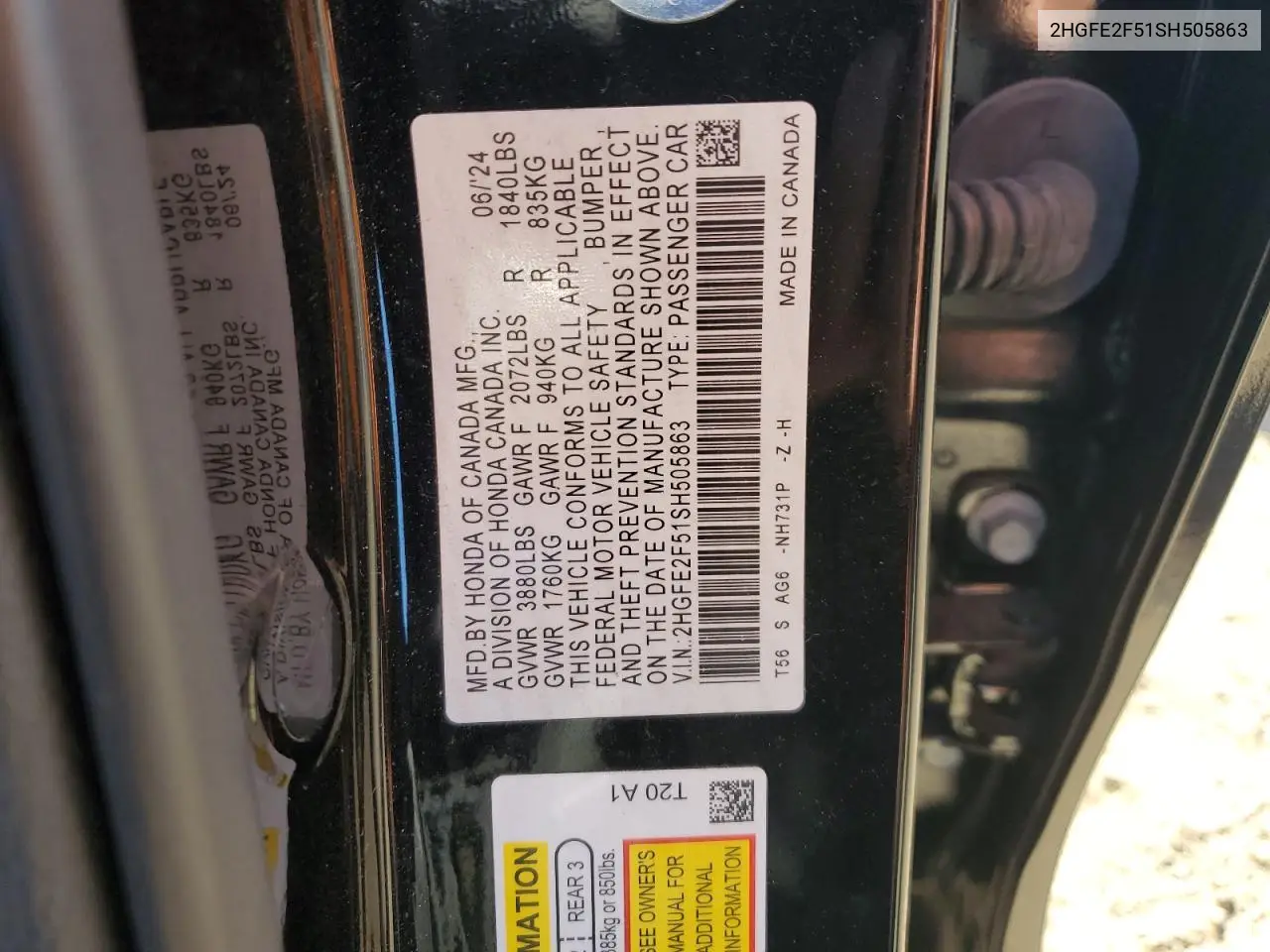 2HGFE2F51SH505863 2025 Honda Civic Sport