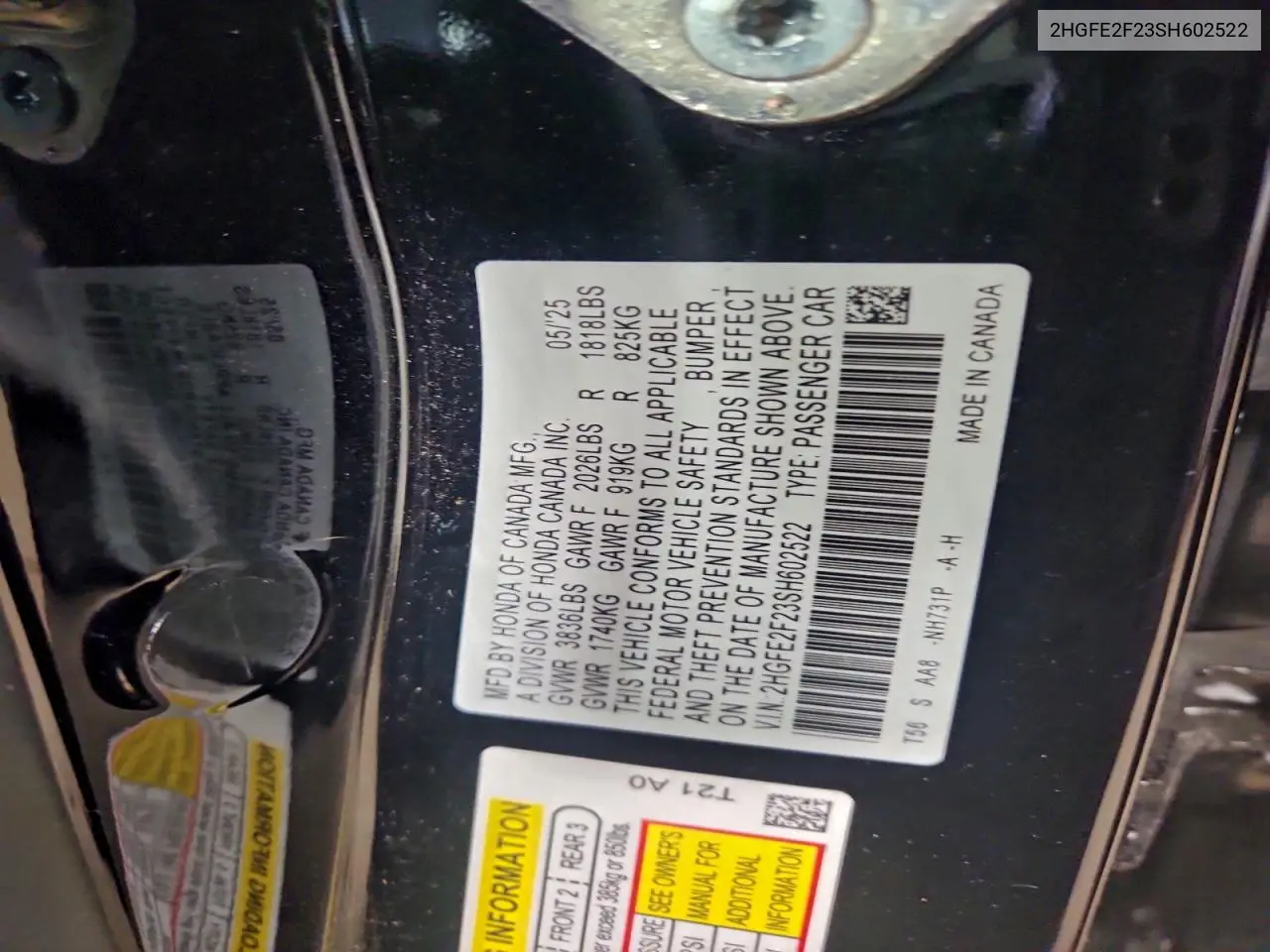2HGFE2F23SH602522 2025 Honda Civic Lx