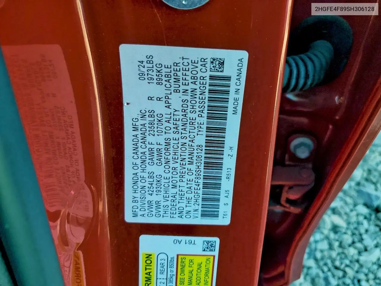 2HGFE4F89SH306128 2025 Honda Civic Sport