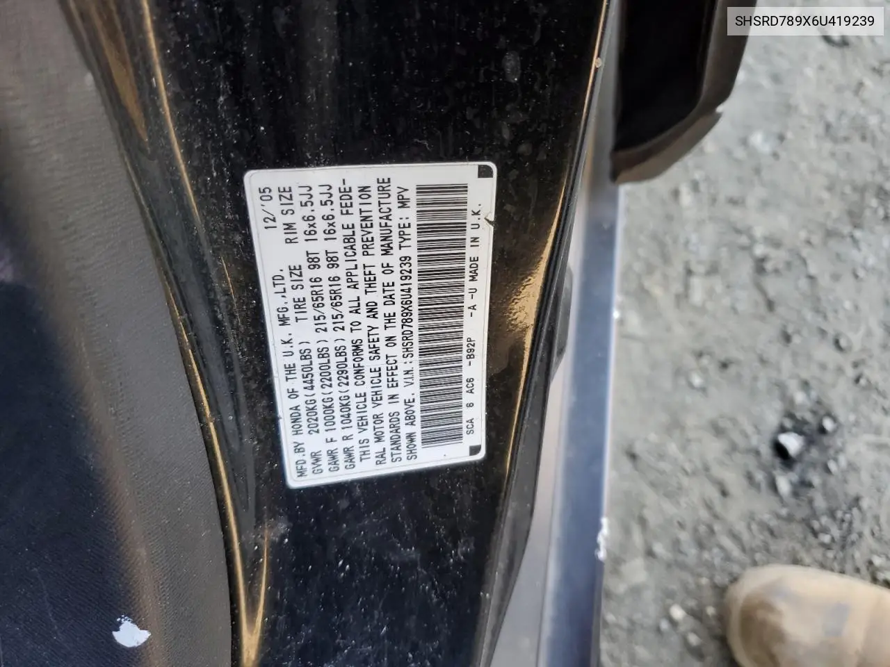 SHSRD789X6U419239 2006 Honda Cr-V Se