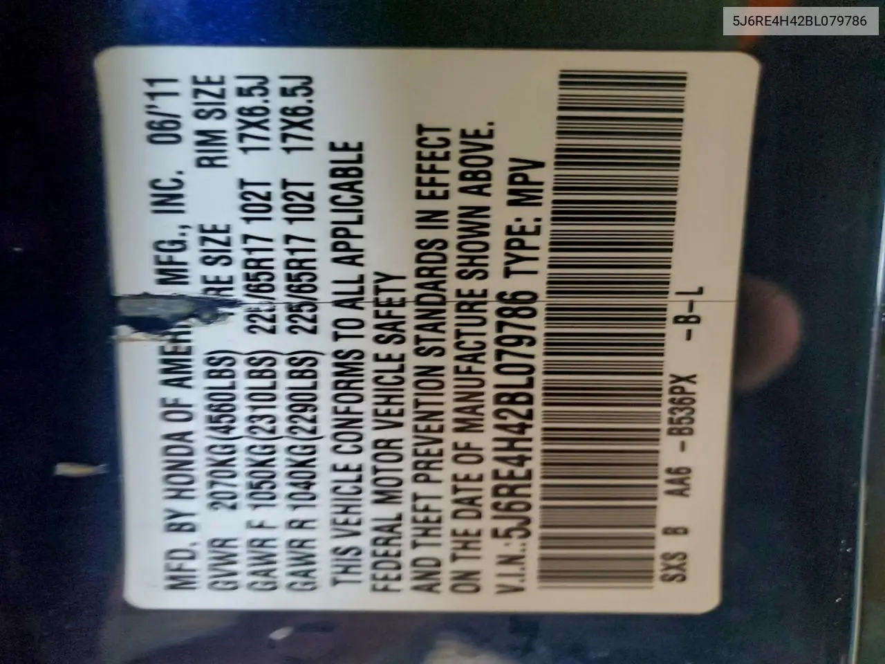 5J6RE4H42BL079786 2011 Honda Cr-V Se