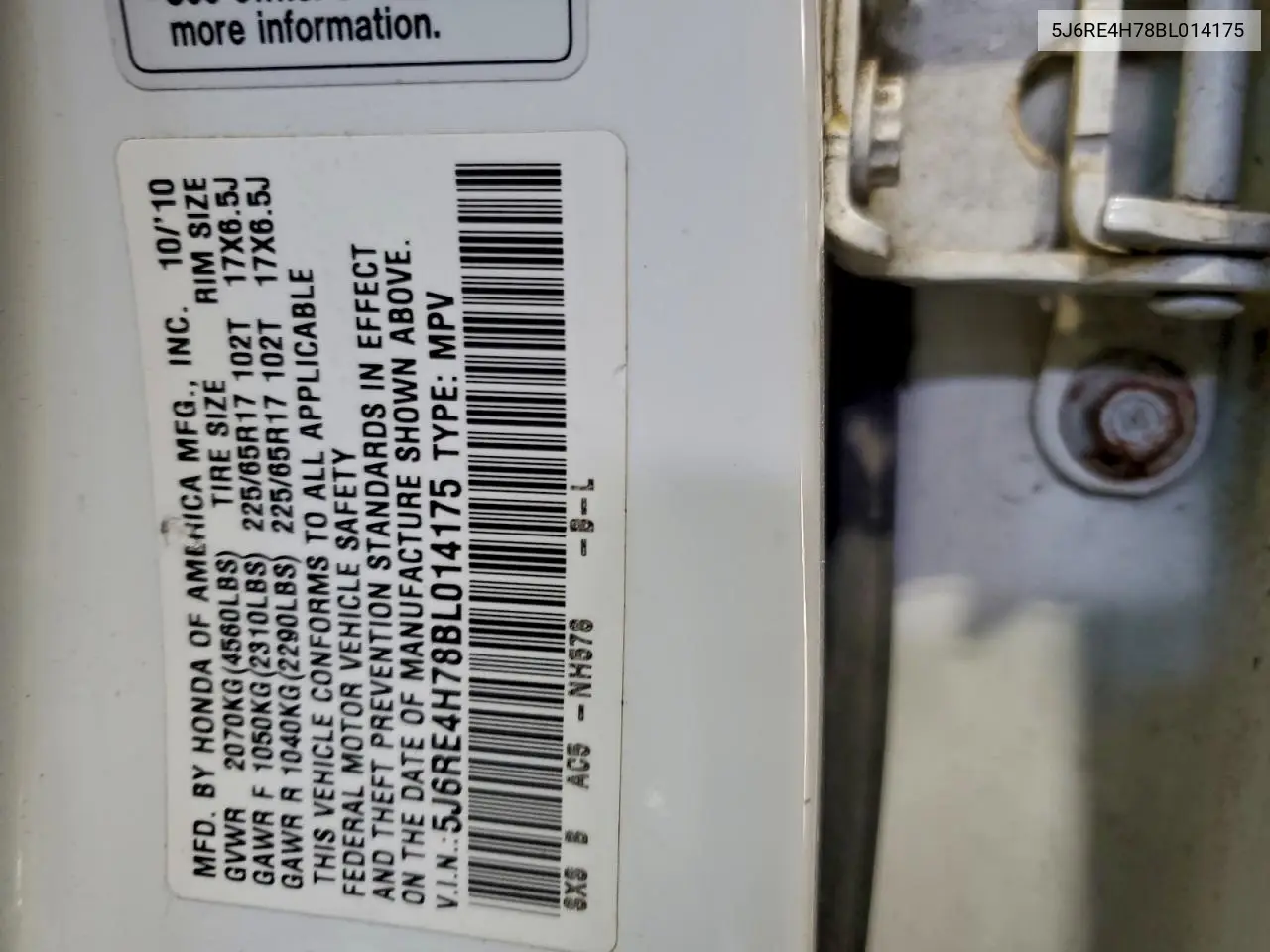 5J6RE4H78BL014175 2011 Honda Cr-V Exl