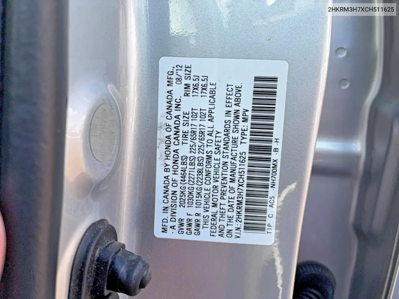 2HKRM3H7XCH511625 2012 Honda Cr-V Exl