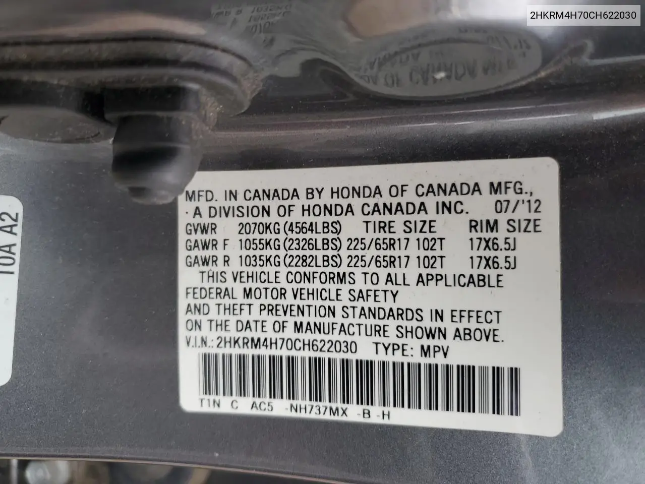 2HKRM4H70CH622030 2012 Honda Cr-V Exl