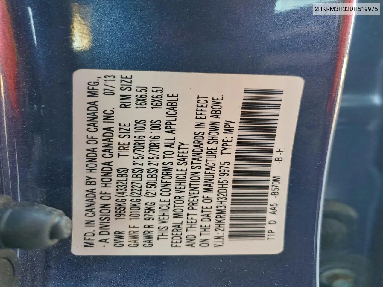 2HKRM3H32DH519975 2013 Honda Cr-V Lx