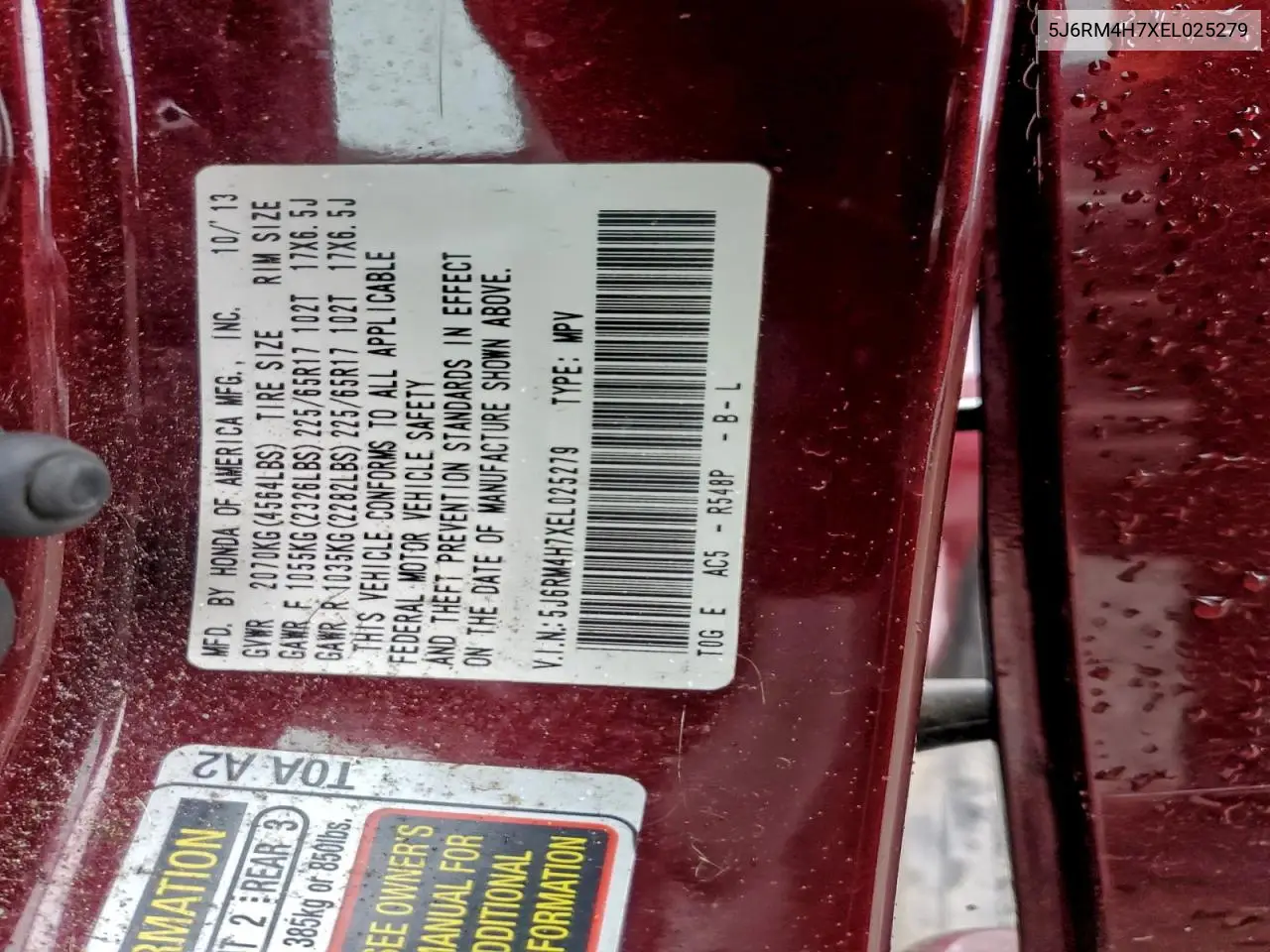 5J6RM4H7XEL025279 2014 Honda Cr-V Exl
