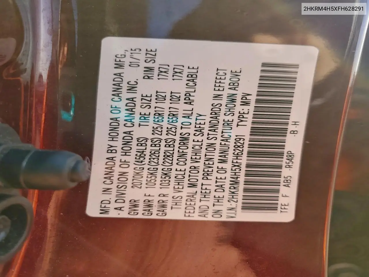 2HKRM4H5XFH628291 2015 Honda Cr-V Ex