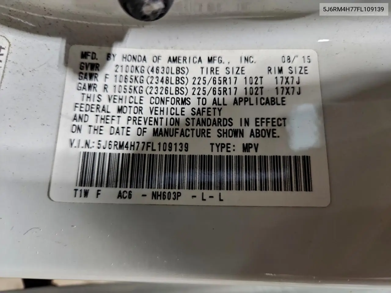 5J6RM4H77FL109139 2015 Honda Cr-V Exl