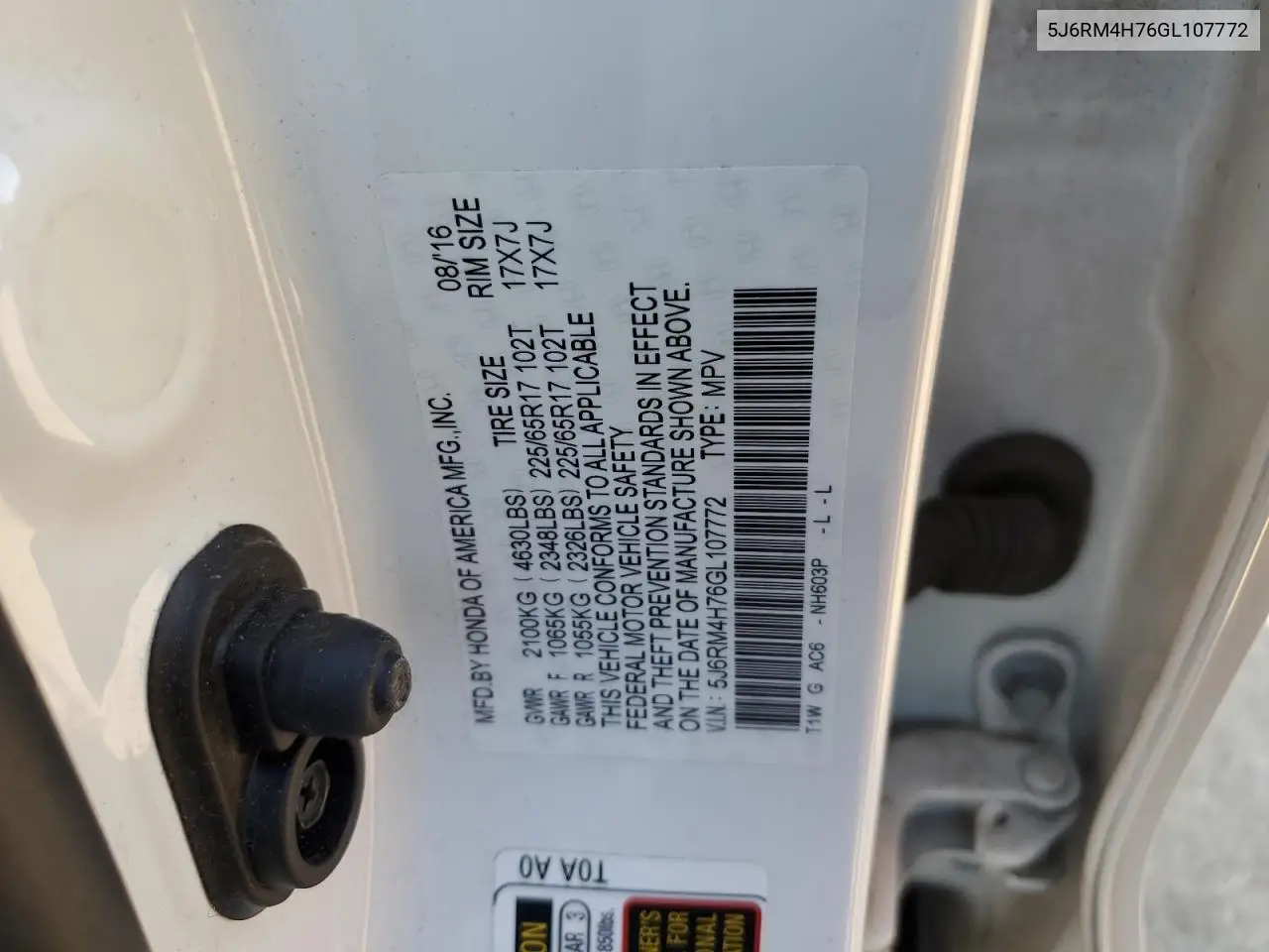 5J6RM4H76GL107772 2016 Honda Cr-V Exl