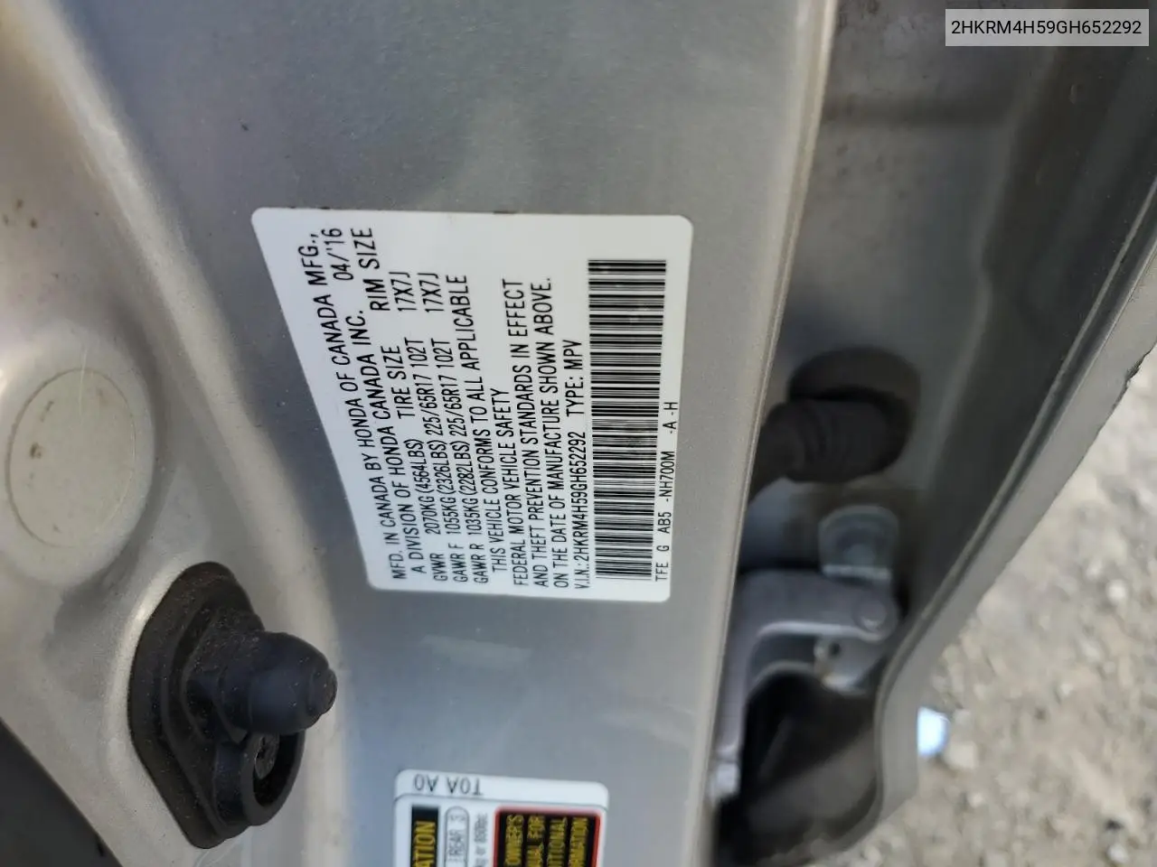 2HKRM4H59GH652292 2016 Honda Cr-V Ex