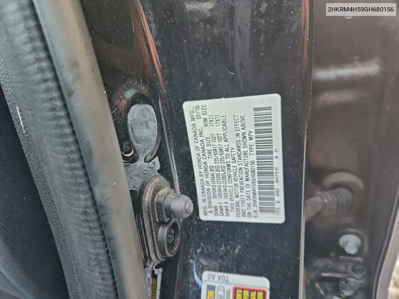 2HKRM4H59GH680156 2016 Honda Cr-V Ex