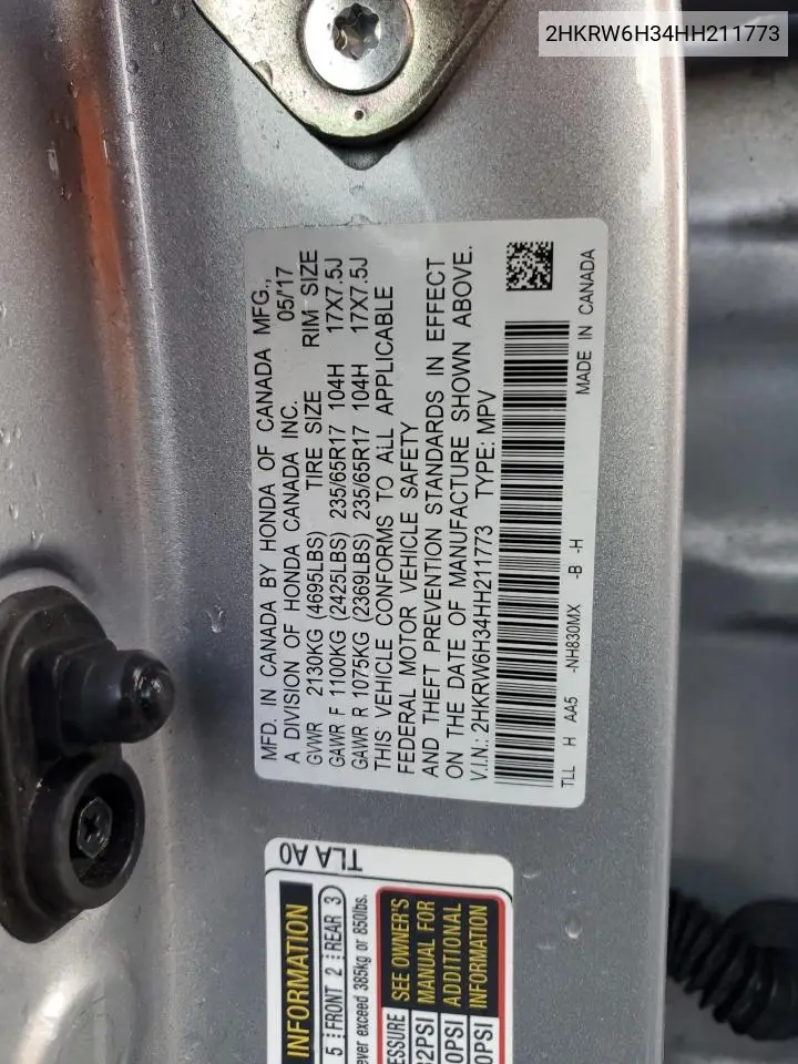2HKRW6H34HH211773 2017 Honda Cr-V Lx