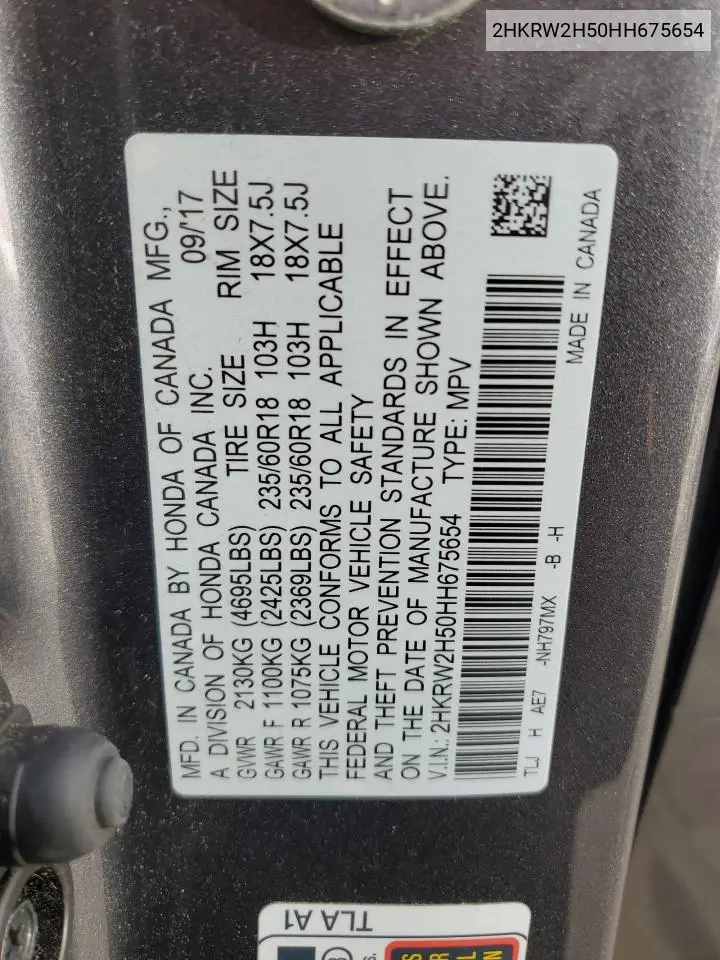 2HKRW2H50HH675654 2017 Honda Cr-V Ex