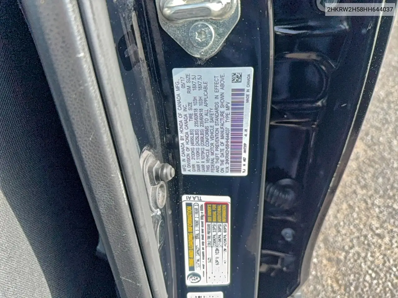 2HKRW2H58HH644037 2017 Honda Cr-V Ex