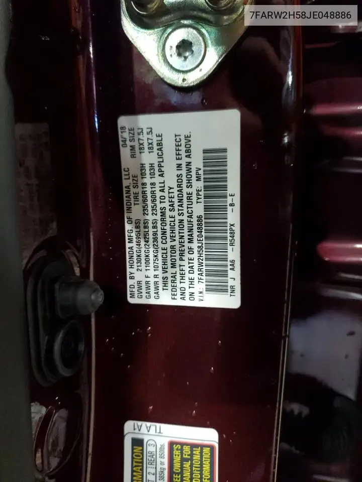 7FARW2H58JE048886 2018 Honda Cr-V Ex