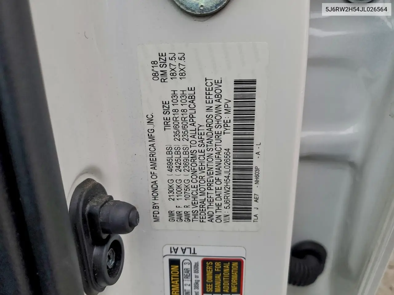 5J6RW2H54JL026564 2018 Honda Cr-V Ex