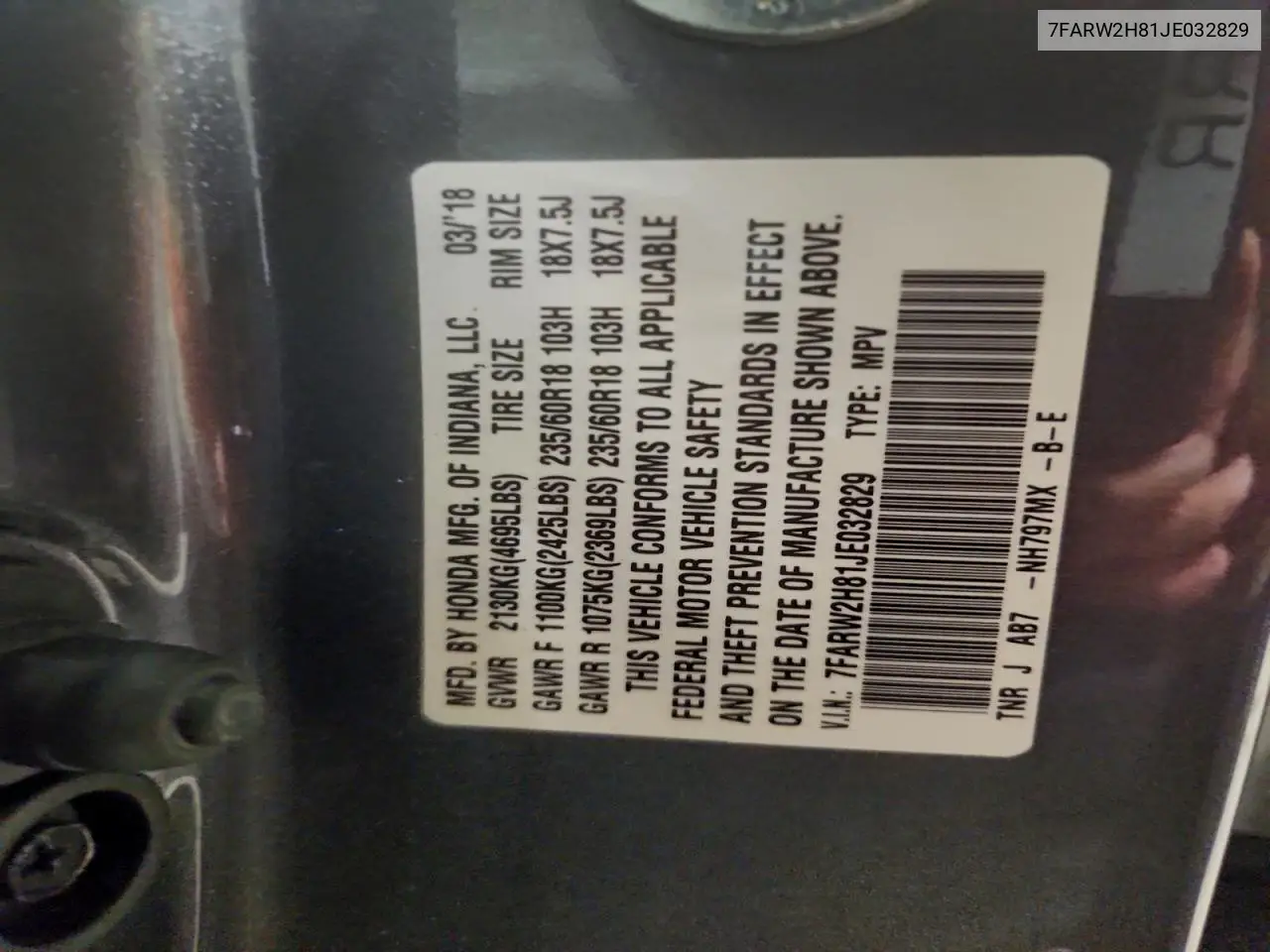 7FARW2H81JE032829 2018 Honda Cr-V Exl
