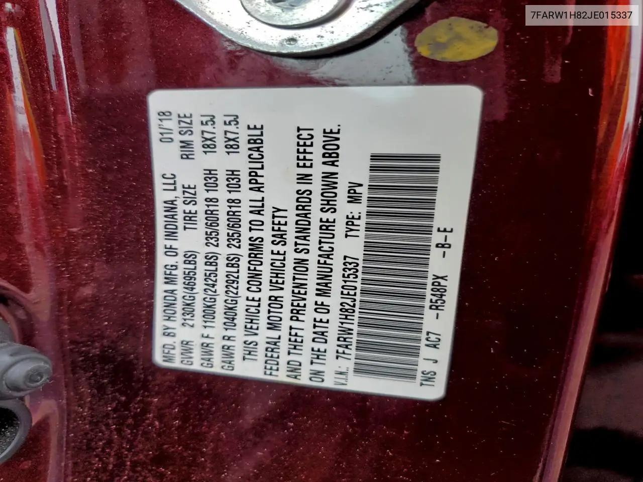 7FARW1H82JE015337 2018 Honda Cr-V Exl