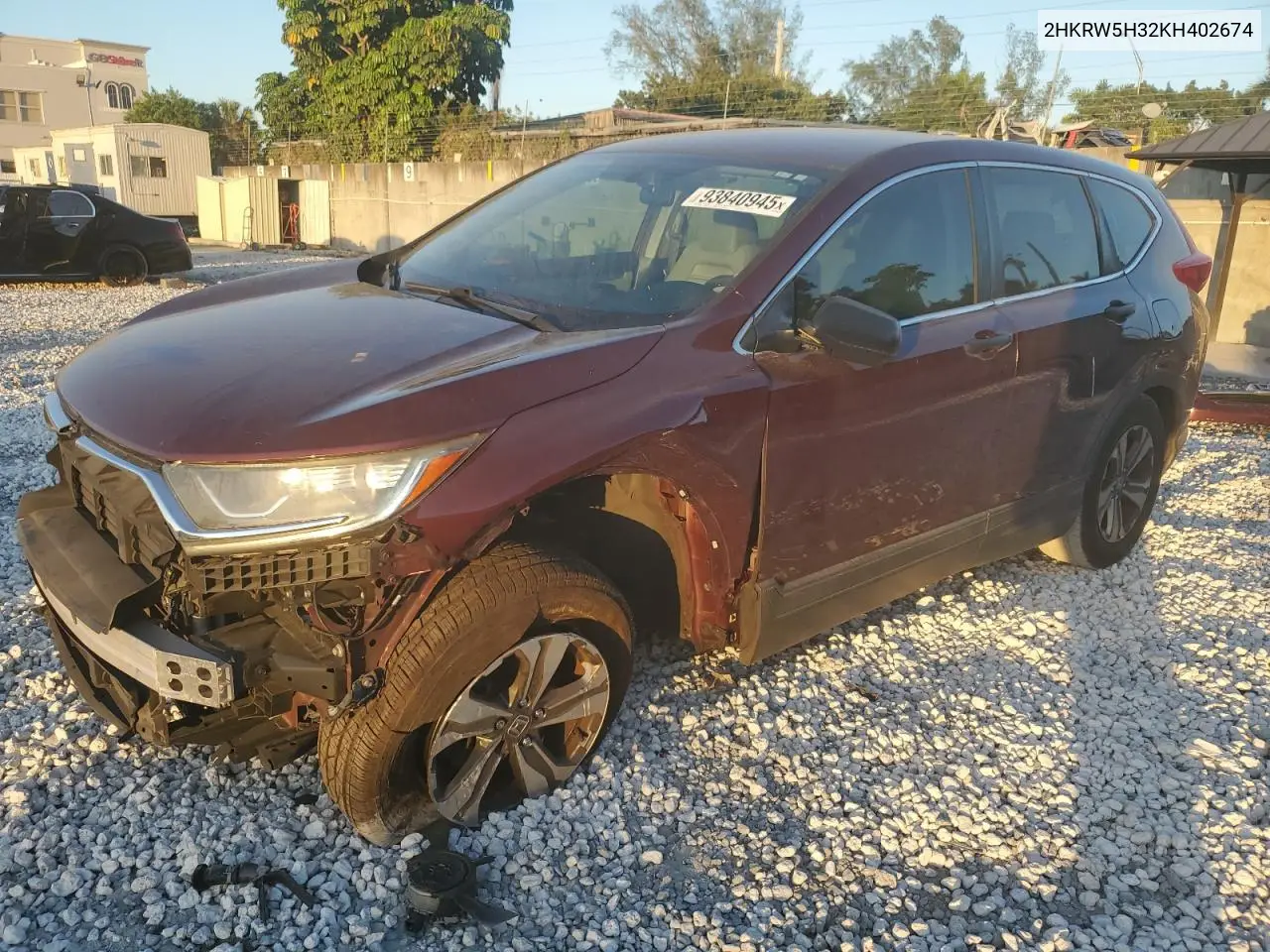 2HKRW5H32KH402674 2019 Honda Cr-V Lx
