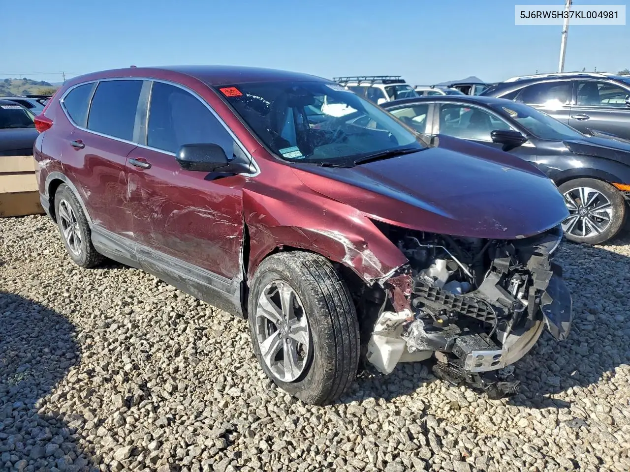 5J6RW5H37KL004981 2019 Honda Cr-V Lx