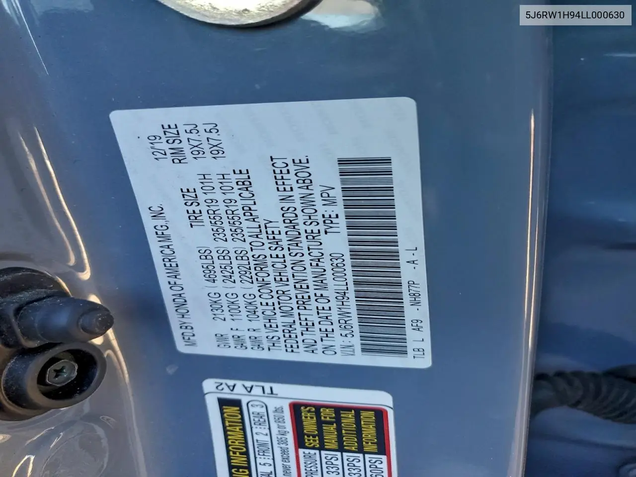 5J6RW1H94LL000630 2020 Honda Cr-V Touring