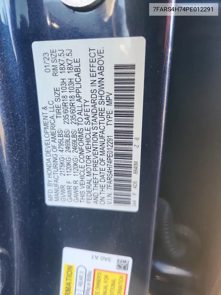 7FARS4H74PE012291 2023 Honda Cr-V Exl