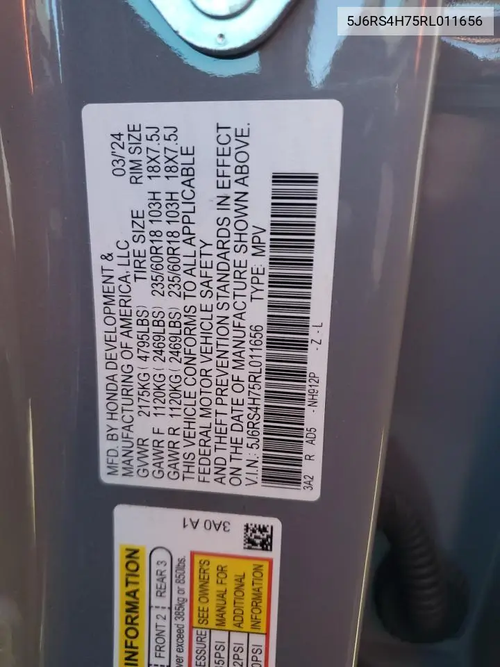 5J6RS4H75RL011656 2024 Honda Cr-V Exl