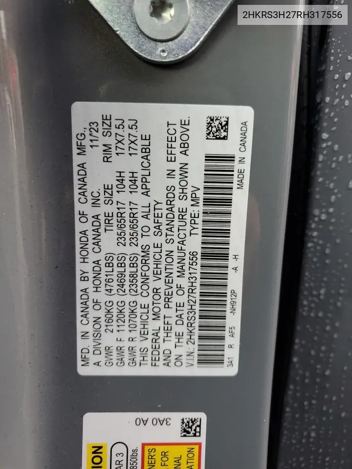 2HKRS3H27RH317556 2024 Honda Cr-V Lx