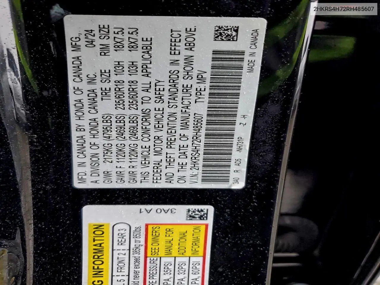 2HKRS4H72RH485607 2024 Honda Cr-V Exl