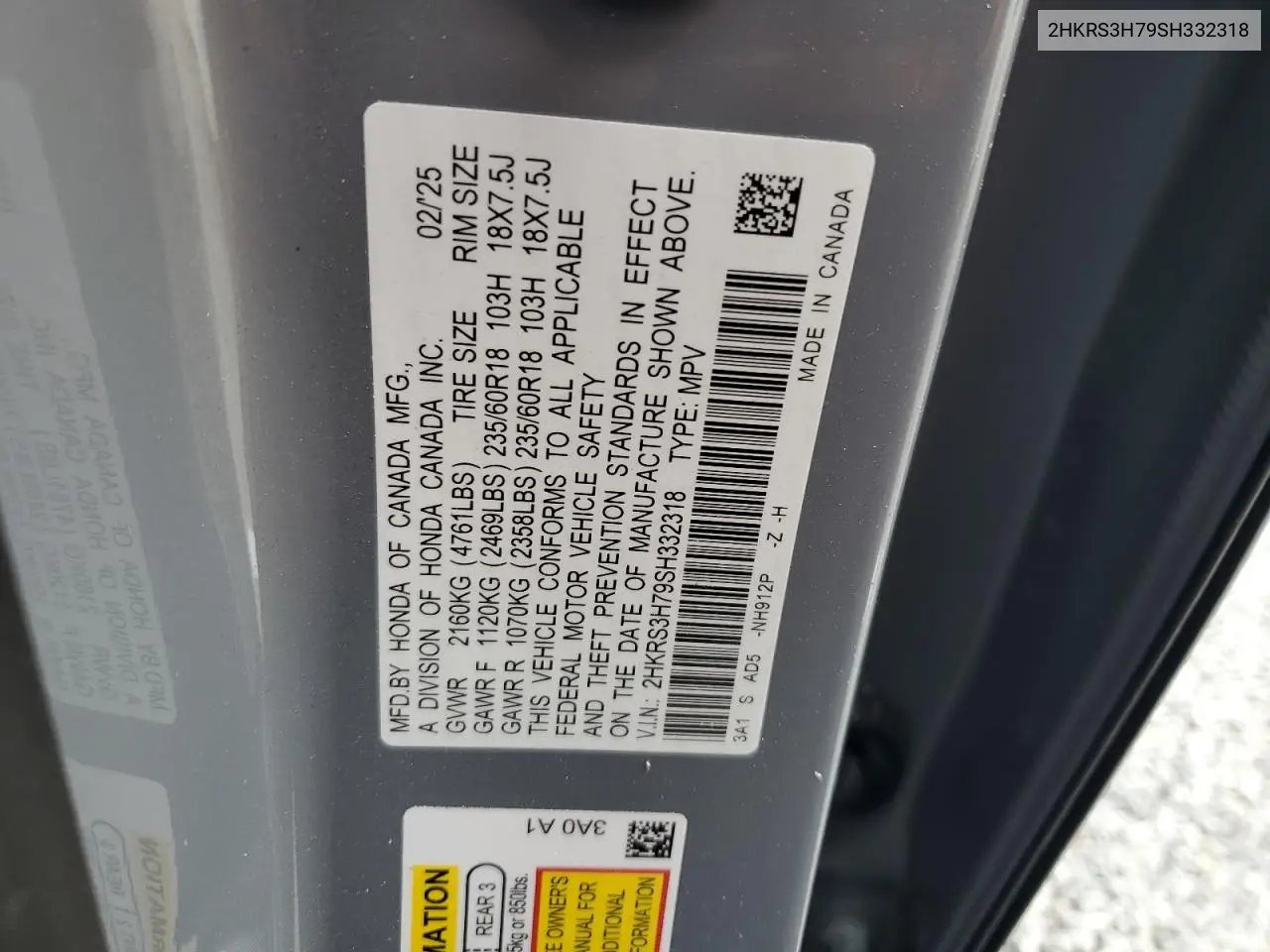 2HKRS3H79SH332318 2025 Honda Cr-V Exl