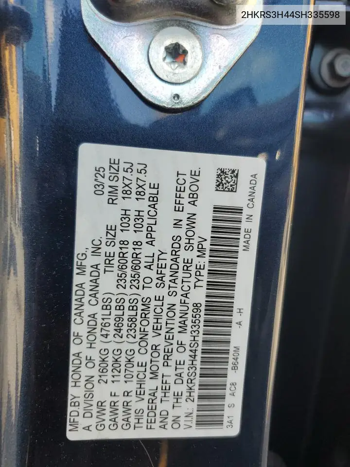 2HKRS3H44SH335598 2025 Honda Cr-V Ex