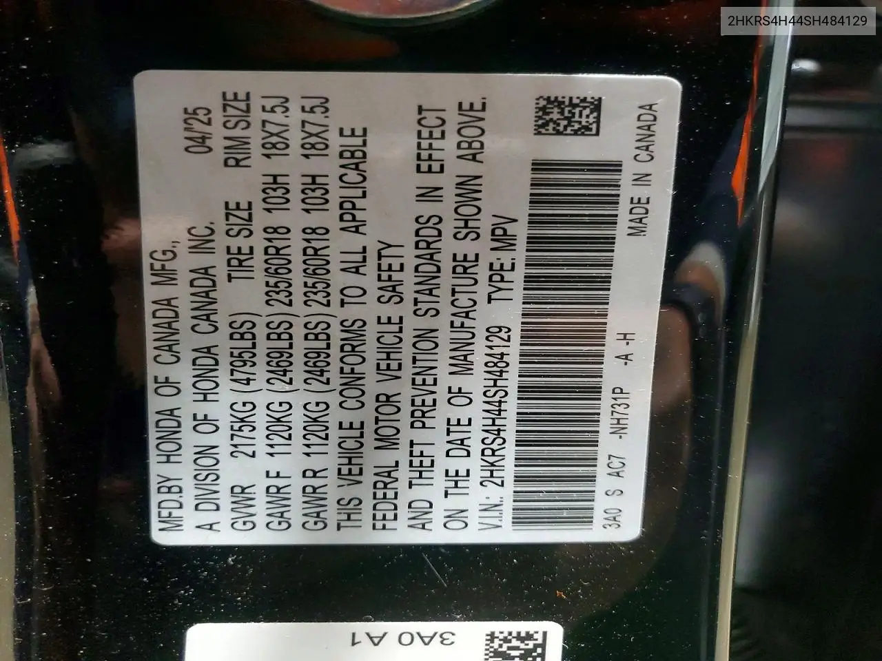 2HKRS4H44SH484129 2025 Honda Cr-V Ex