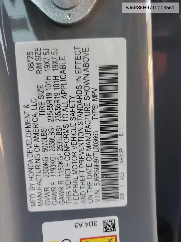 5J6RS6H97TL003661 2026 Honda Cr-V Sport Touring