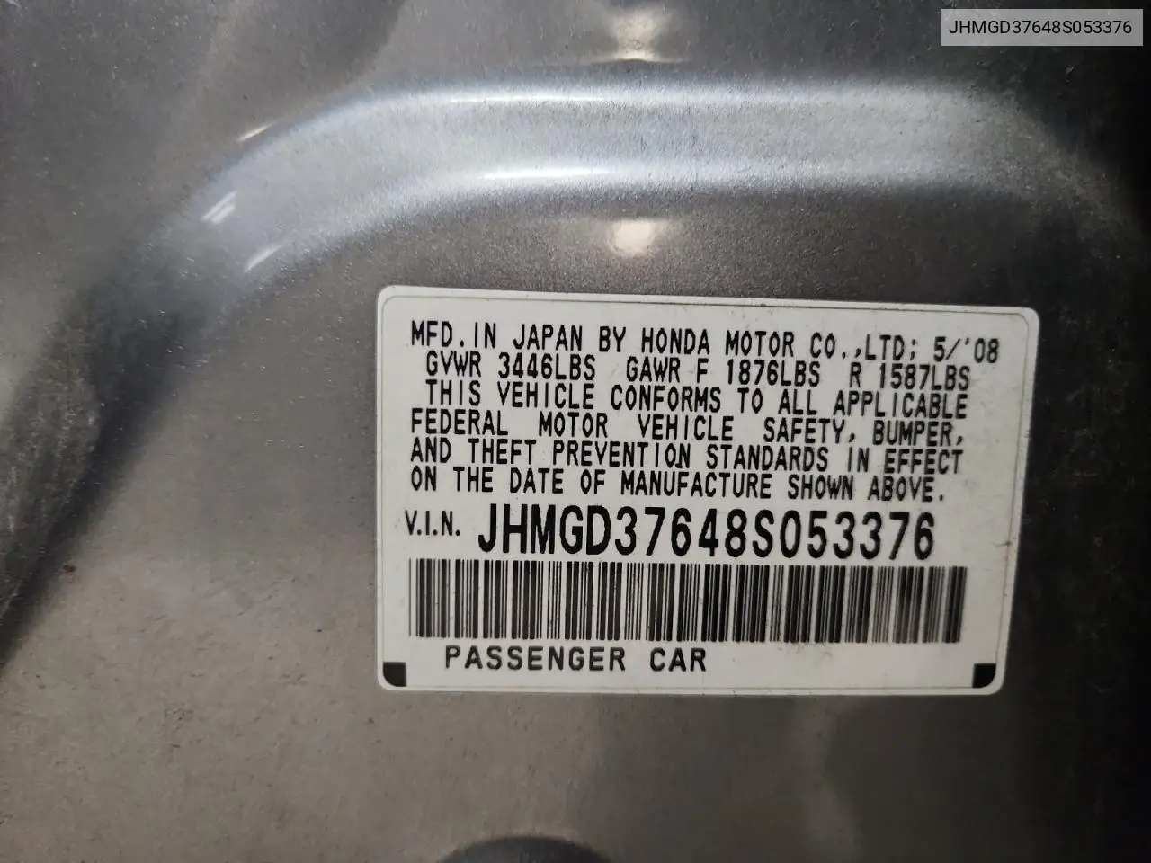 JHMGD37648S053376 2008 Honda Fit Sport