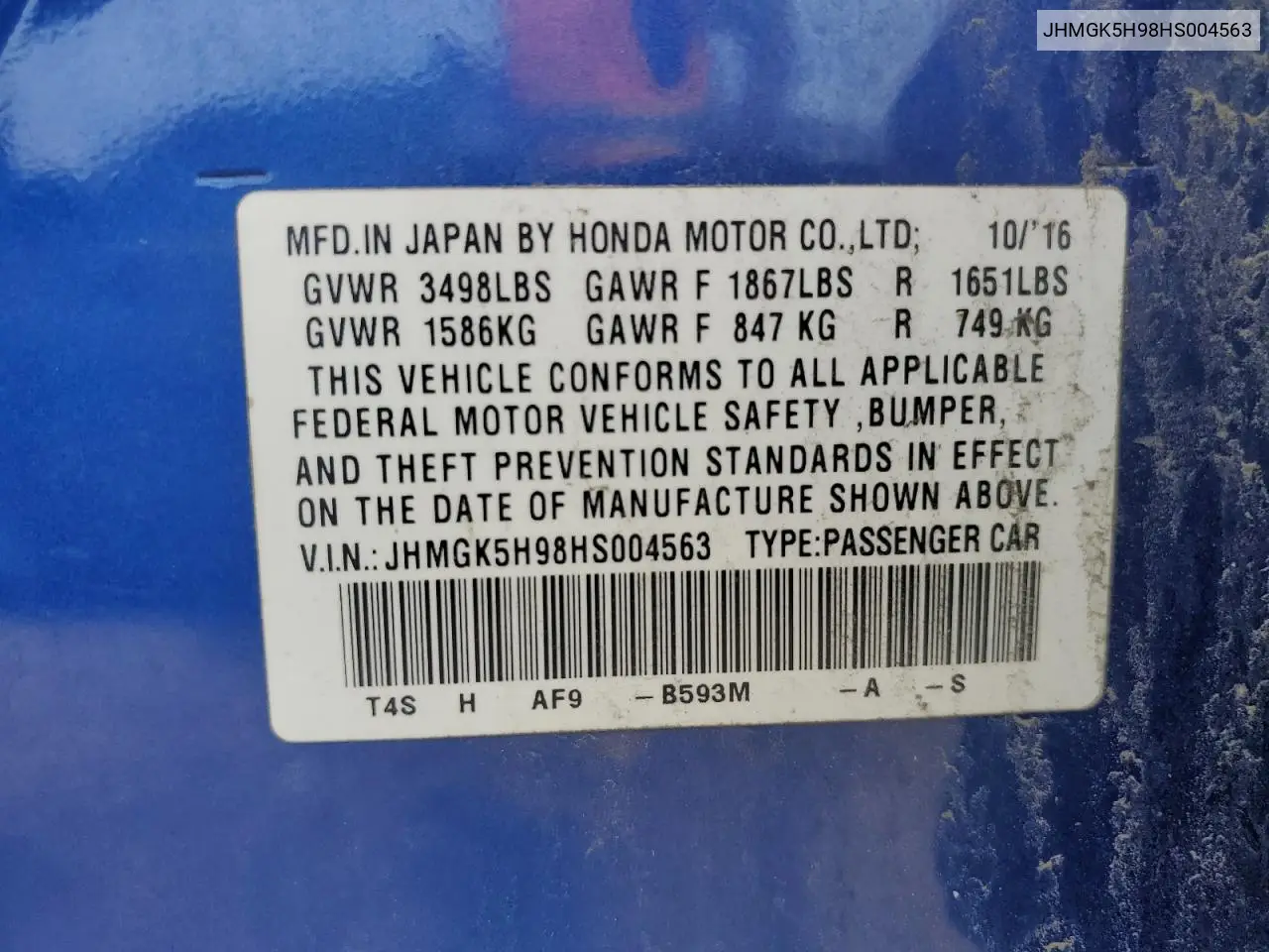 JHMGK5H98HS004563 2017 Honda Fit Ex
