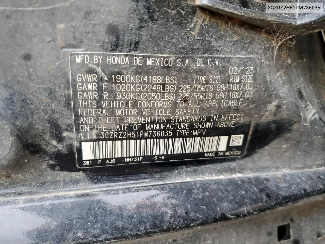 3CZRZ2H51PM736035 2023 Honda Hr-V Sport