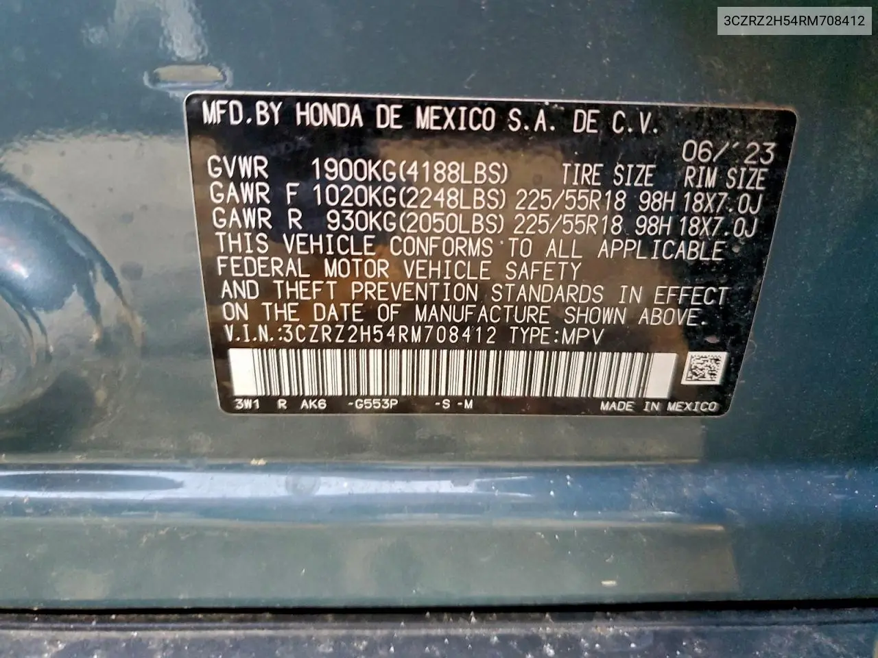 3CZRZ2H54RM708412 2024 Honda Hr-V Sport